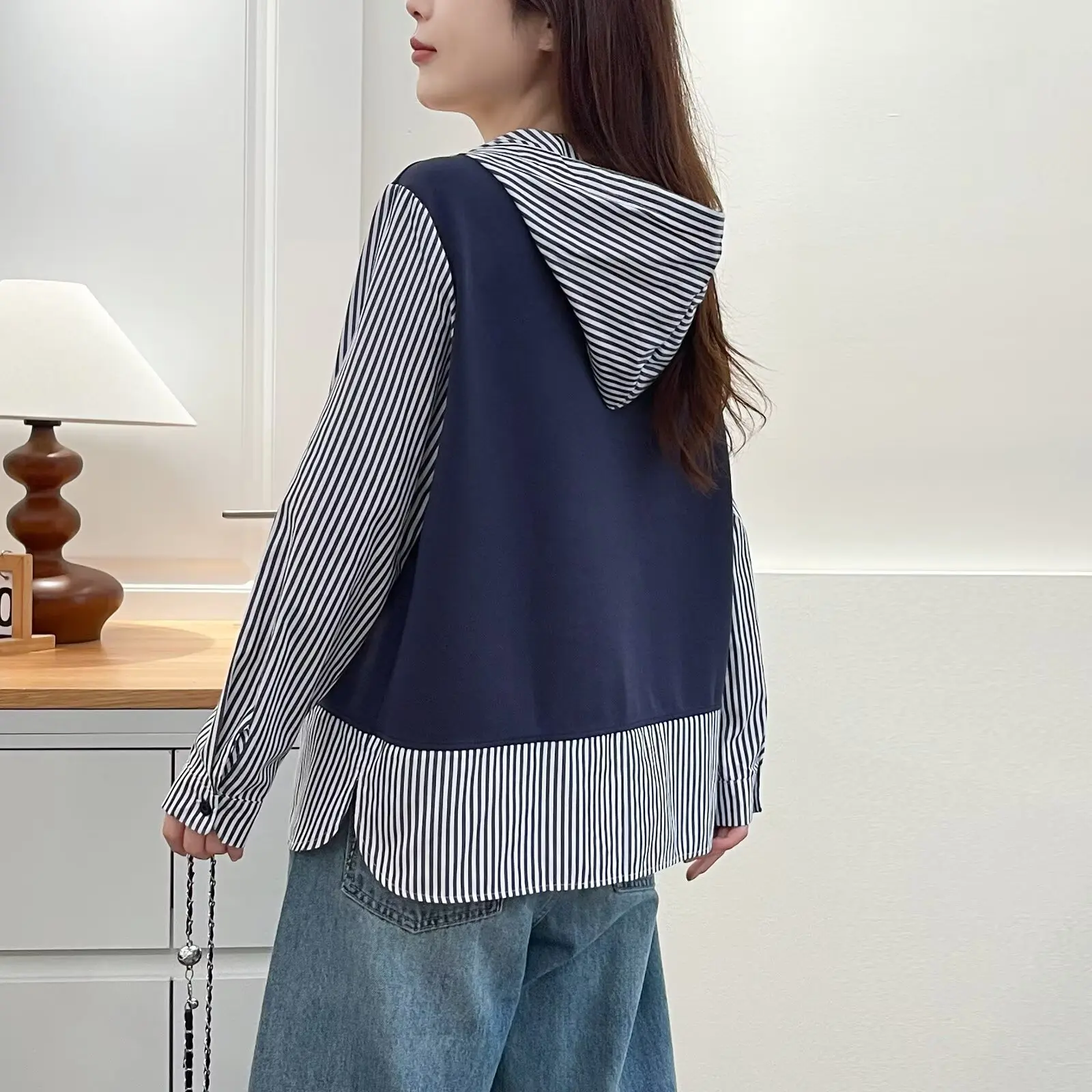 XXXXL Fashion Plus Size Women's Blouses New Autumn Casual Striped Hooded Shirt Stylish Top 2541