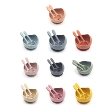 

3 Pcs Baby BPA Free Silicone Suction Feeding Bowl Spoon Fork Set Non-slip Dishes Utensil Tableware for Newborn Infants