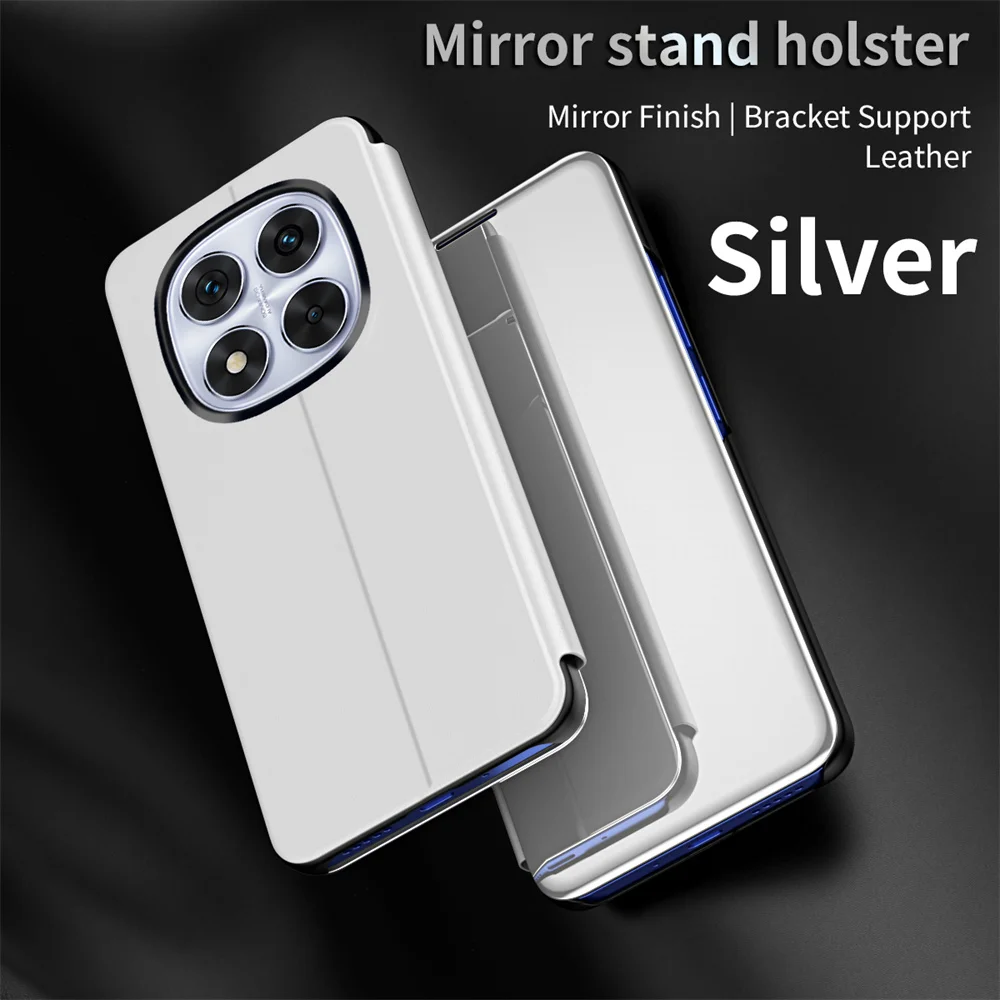 Premium Mirror Flip Leather Phone Case with Shockproof Kickstand Holder Cover