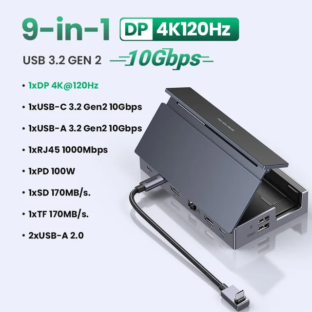 Docking Station UGREEN 6 In 1 Per Steam Deck, Switch, ROG Ally, Legion Go - HDMI 4K 120Hz, Ethernet Gigabit, PD 100W, 3 Porte USB