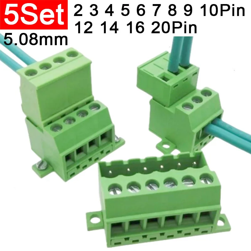 5 ชุดฐานคงที่ 2EDG-GB 5.08 มม.Solderless ก้นล็อคแผ่นขาซ็อกเก็ต KA KB ปลั๊ก KD Terminal Block 2 3 4 5 6 7 8 9 10 12 14 20Pin 1