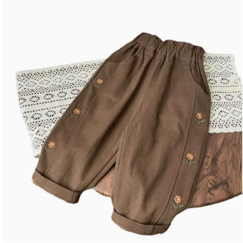 Girls' Casual Pants Flower Embroidery Trousers 6