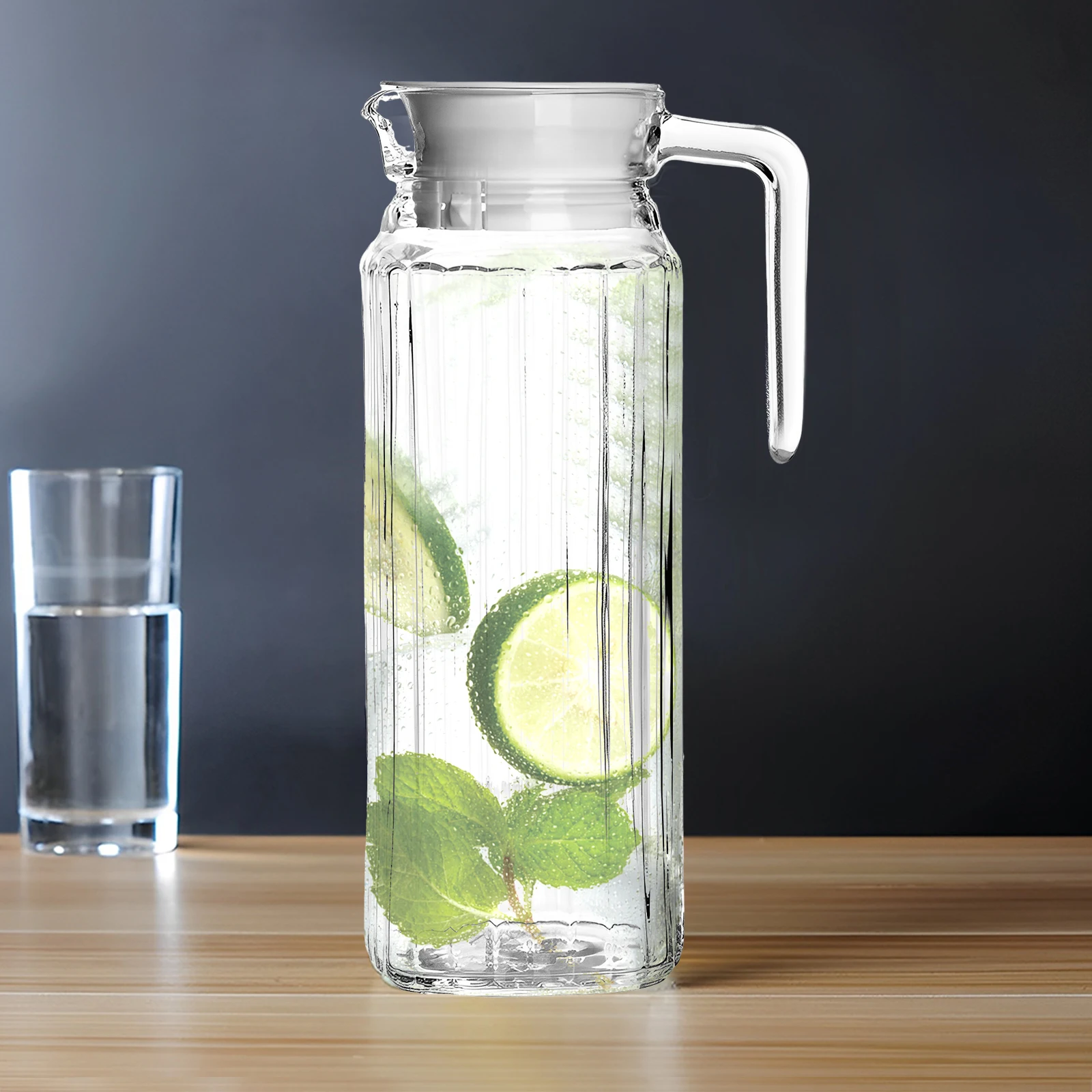 Description Picture 2 of item2Pack Plastic Pitcher with Lid 1.1L Water Jar with Ribbed Design BPA-Free Water Pitcher Clear Plastic Water Pitcher with Vented