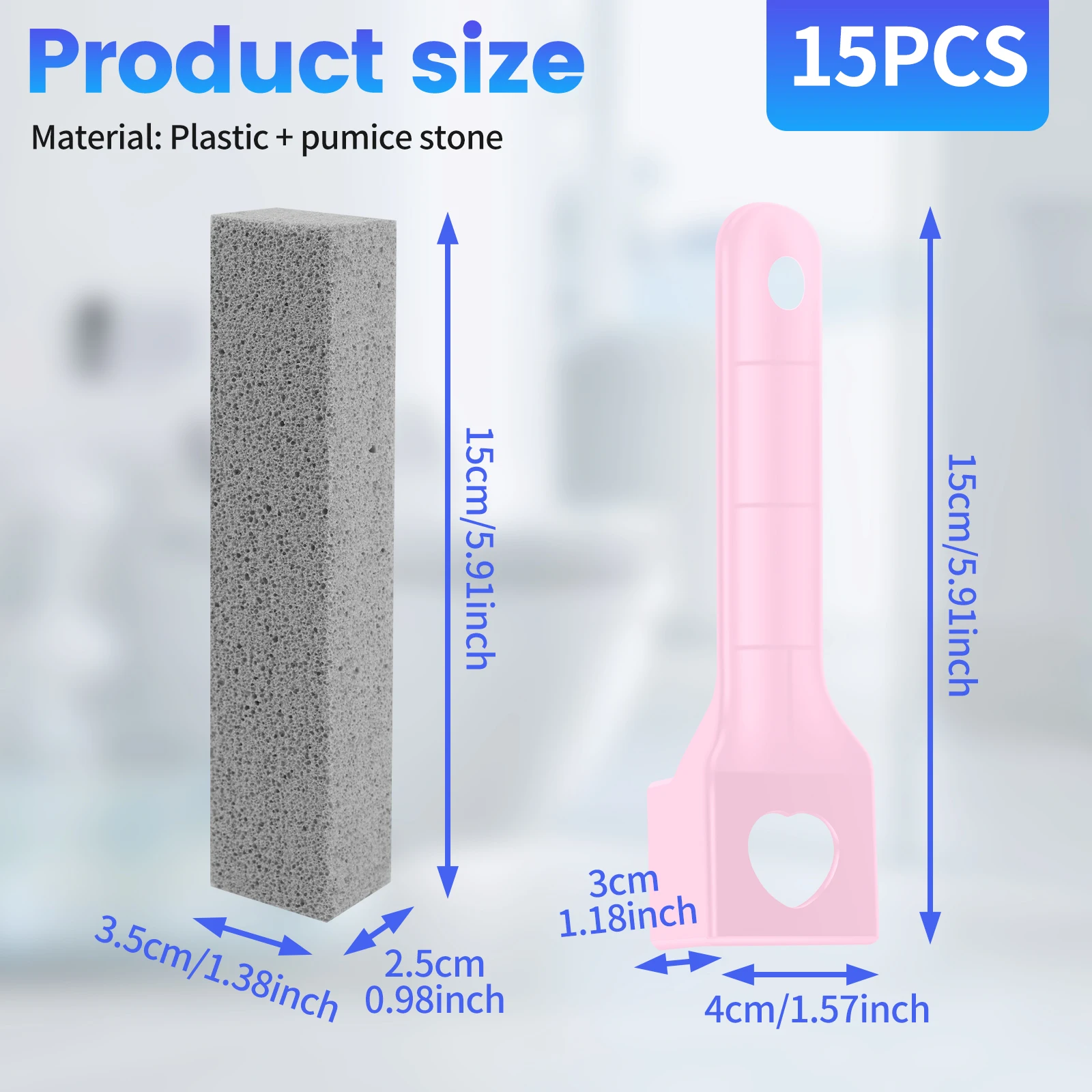 15Pcs Pumice Stone Cleaning Stick Removable Stone Toilet Bowl Cleaner with 1 Handle Bathroom Tile Sink Household Washing Tools