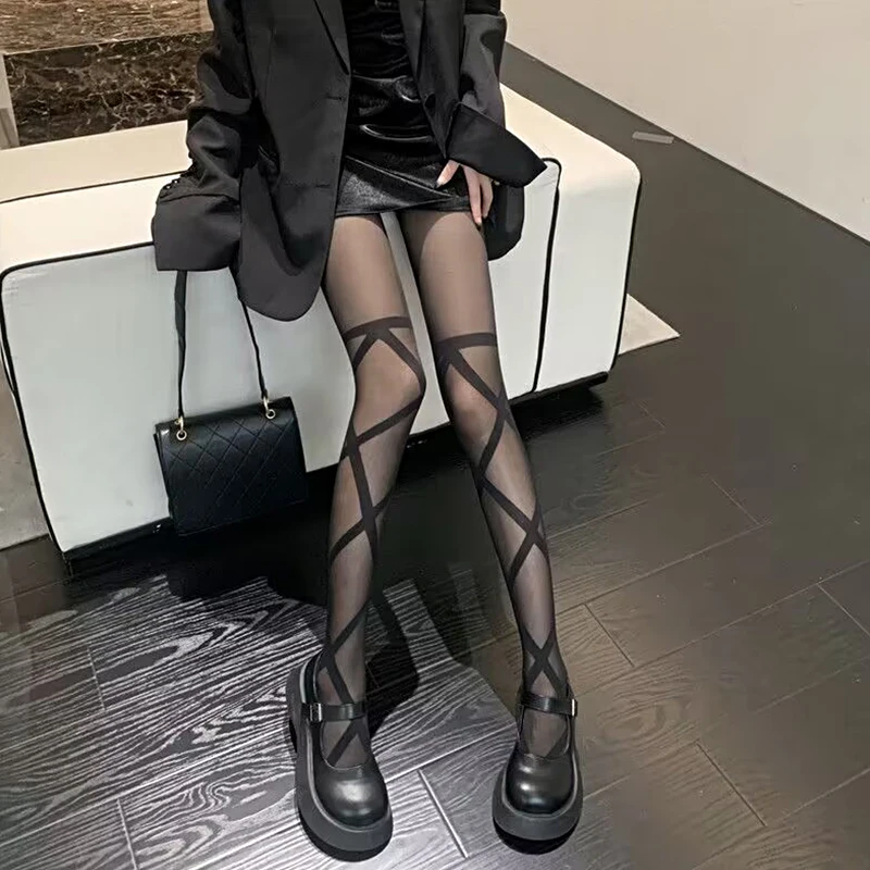 

Пикантные женские колготки с перекрестными завязками JK Униформа черные шелковые чулки тонкие черные белые колготки чулки до бедра модные носки