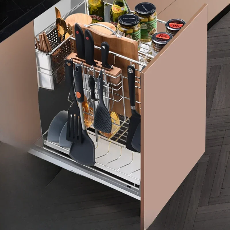 

Seasoning pull basket kitchen cabinet solid 304 stainless steel drawer type multifunctional storage tableware built-in shelf