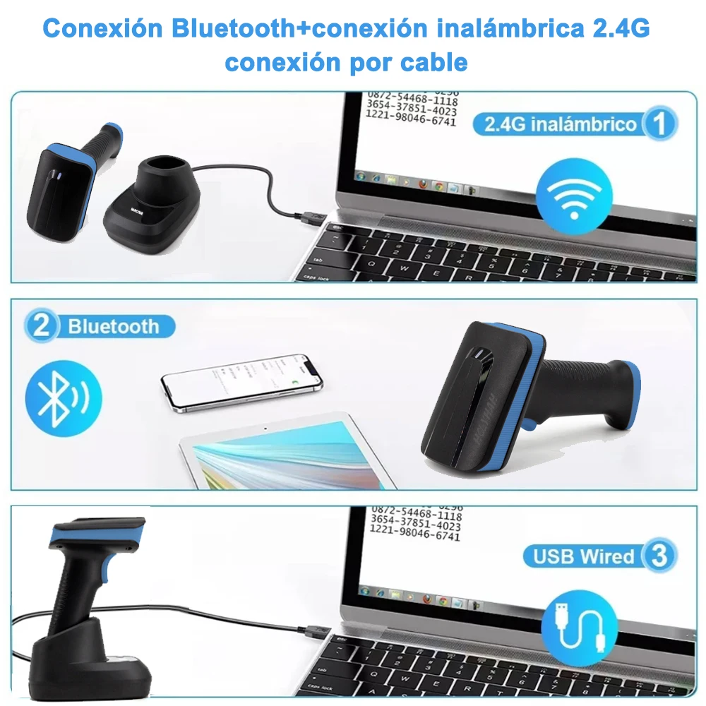 1D 2D Handheld Barcode Scanner Reader QR PDF417 Bluetooth 2.4G Wireless Wired USB Platform barcode scanner