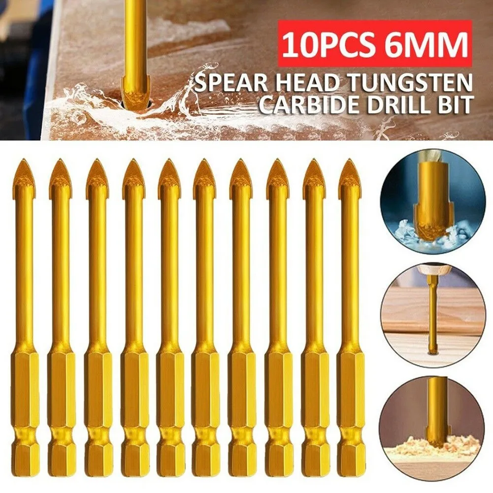 

10pcs 6mm Tile Drill Bit Superhard Alloy Ceramic Tile Glass Drill Bits Cross Spear Head Universal Drilling Tool