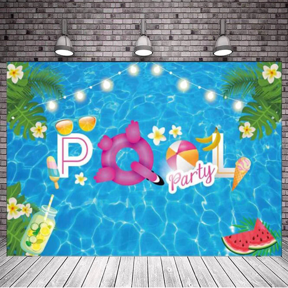 Piscina Festa Fotografia Sfondo Onda D'Acqua Ondulazione Baby Shower Compleanno Sfondo Fiore Hawaiano Lifebuoy Decorazione