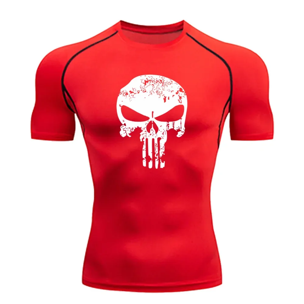 Men's Marvel's The Punisher Compression Shirt Superhero Anime Gym Shirt Quick Drying Athletics Tops Tees Summer Fitness Basketball