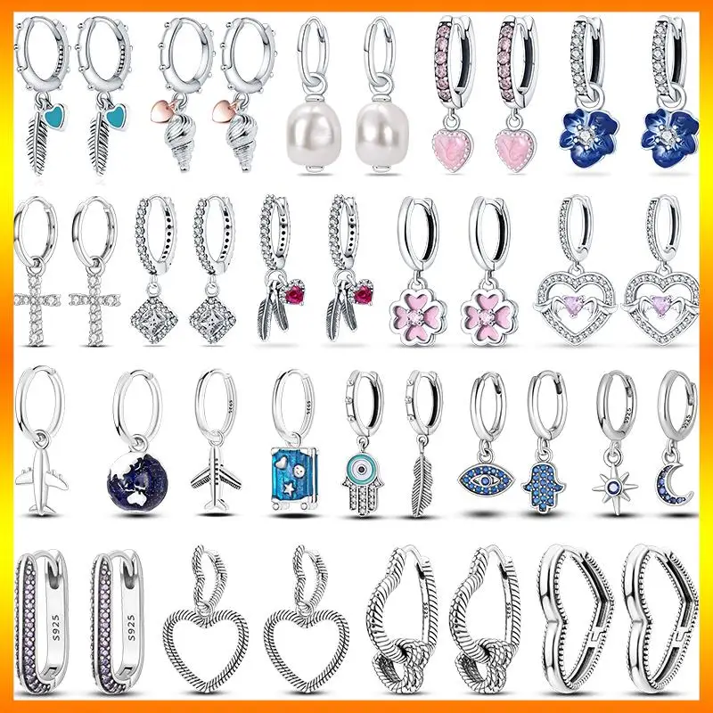 

Feather pendant charm earring women neutral 925 sterling silver heart flower earring jewelry new in various shape charm earrings