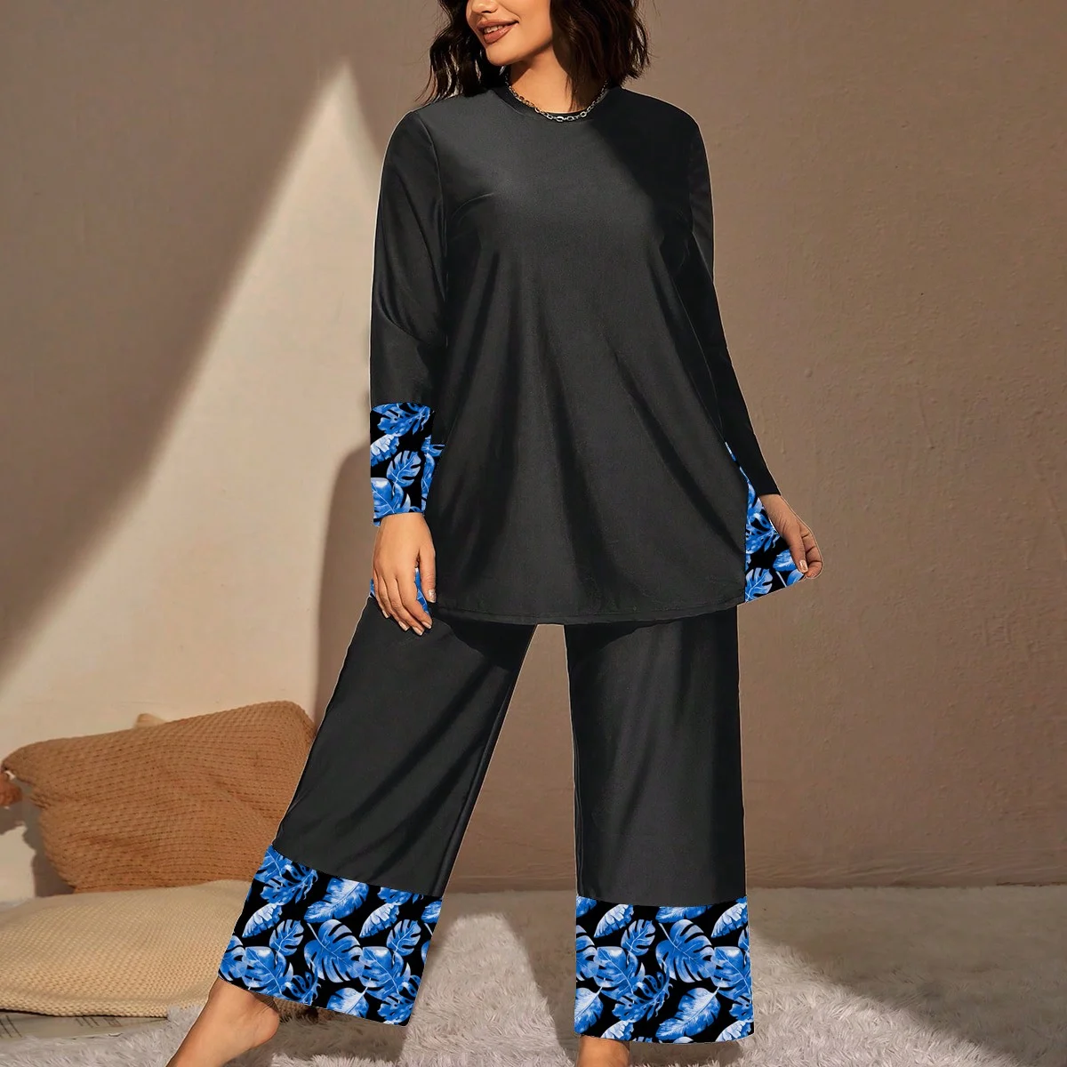 

2024 New Plus Size Women Muslim Swimwear Maple Lslamic Clothes Long Sleeves Sport Swimsuit Burkinis Bathing Suit Abaya