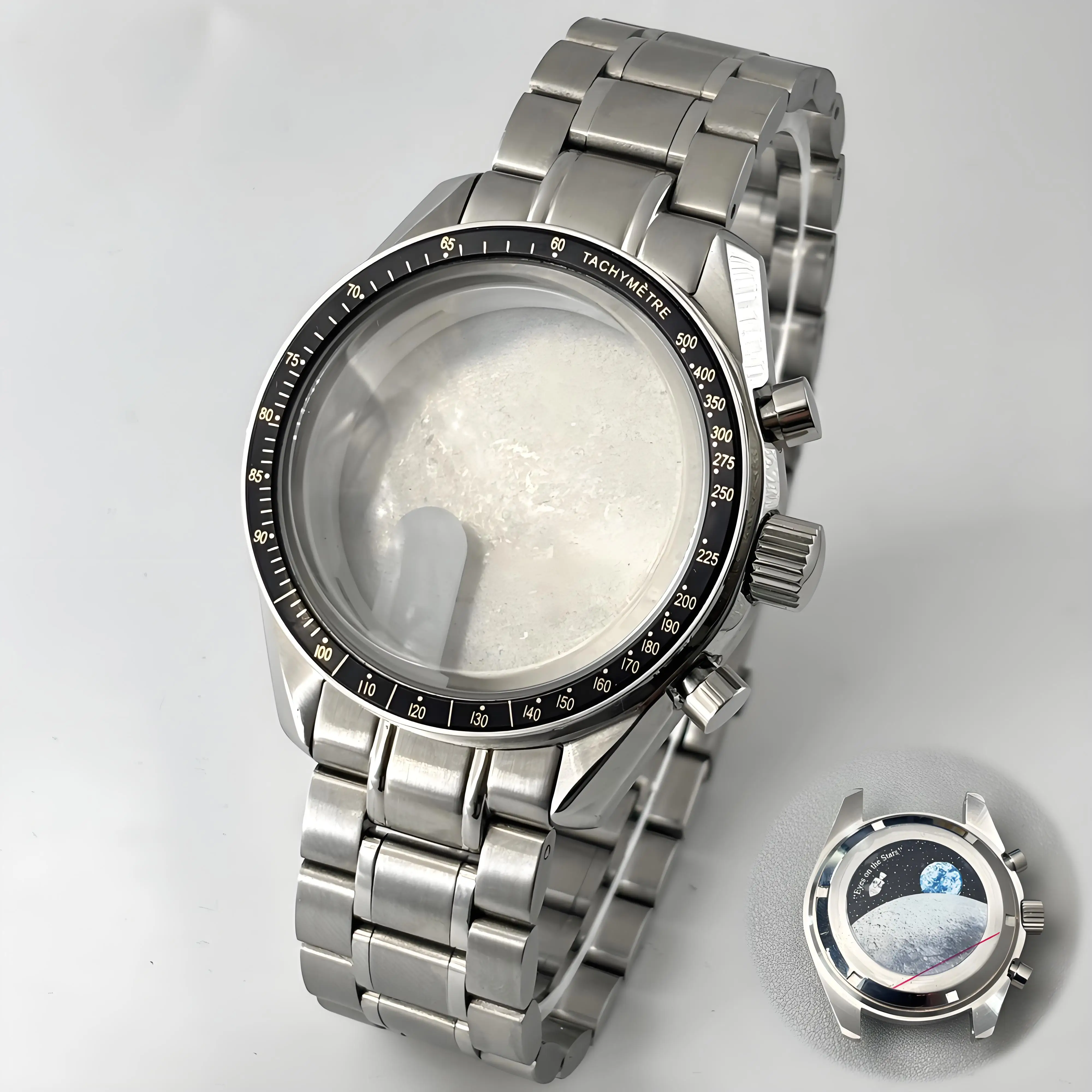 Moon Metal Chronograph Case with Sealed Back and Bezel - Elegant Business Watch