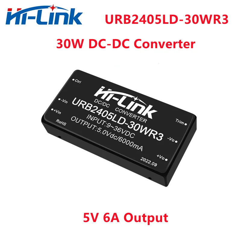 Hi-Link 5V 6A Output DC DC Step Down Converter 9-36V Input URB2405LD-30WR3 91% Efficiency Isolated DCDC Power Supply Module