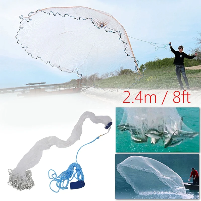 Hand Throw Fishing Net Fishing Net Diameter 2.4M-7.2M Sports Hand Throwing  Fishing Net Style Casting Network with Sinkers Fishing Cast Net