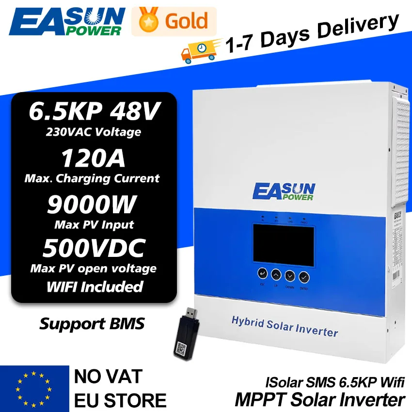 EASUN POWER 6.5KW Hybrid Solar Inverter 120A Off Grid 48V Solar Power ...