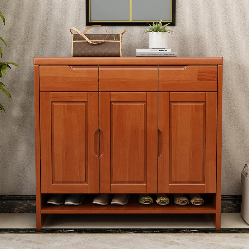 

Chinese solid wood shoe cabinet, household multi-layer large capacity solid wood hall cabinet with drawer storage cabinet