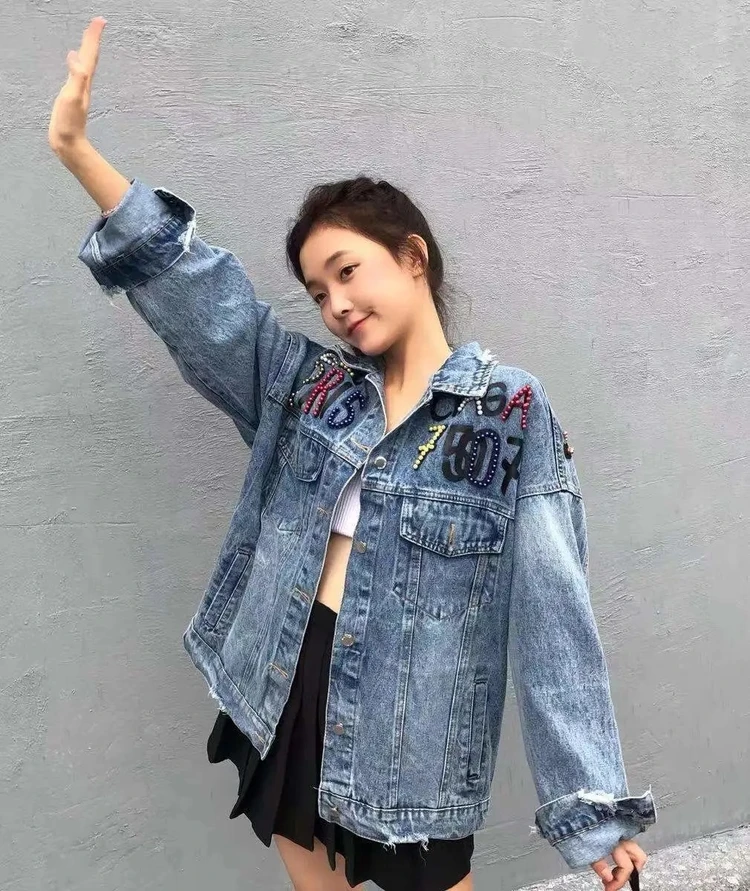 Women's Thin Embroidered Cartoon Jean Jacket - true deals club