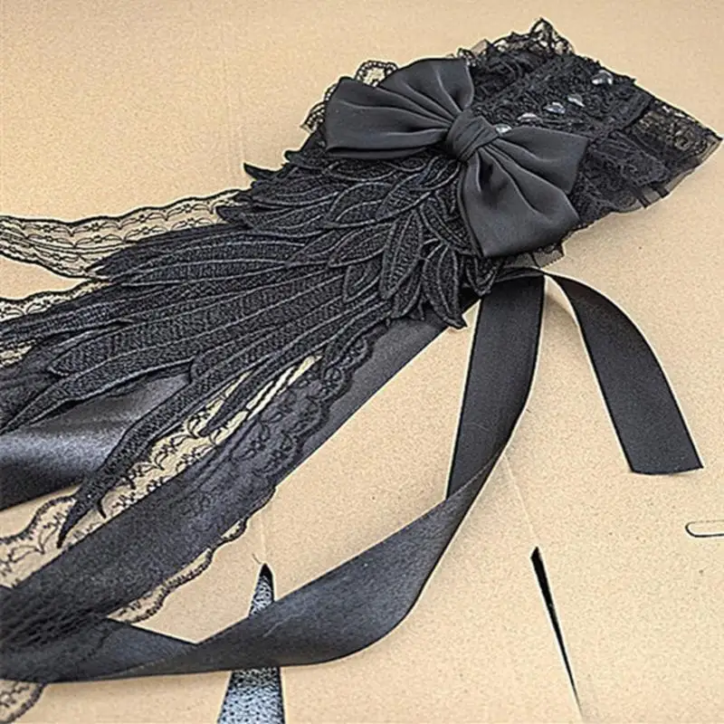P9FE Einzigartiger Kopfschmuck mit Flügelkreuzen, Spitze, alternatives Modeaccessoire für Frauen – Detail 10