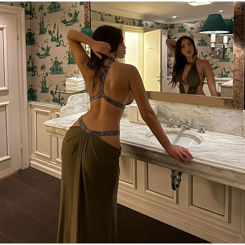 Sexy Hollow Out Sequin Halter Dress Women Sleeveless Off Shoulder Backless Pleated Maxi Dresses 2026 Lady Evening Party Gown S047ea6ba6f43442a8e94e690d4371718f