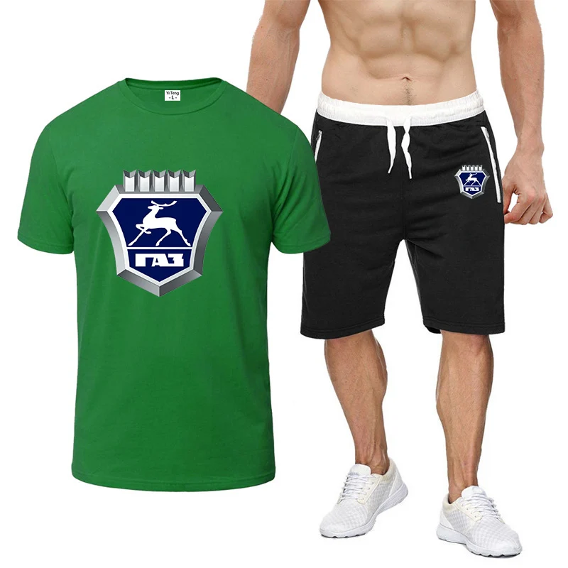 GAZ Gazelle 2023 Men's New Summer Sportswear Cotton Printing Short Sleeves Breathable T-Shirts Tops And Shorts Casualwear Suits