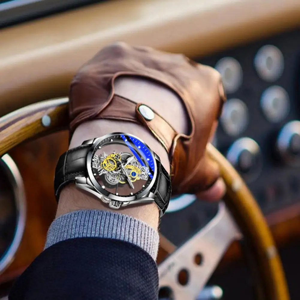 

Mechanical Watch Pointer Design Round Dial Luminous Hollow High Hardness Decoration Waterproof Luxury Business Quartz Wristwatch