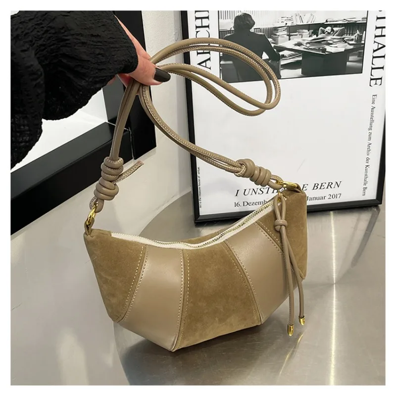 Retro Croissant Suede Tote Shoulder Crossbody Bags for Women Handbags and Purses New Trendy Design Lady's Messenger Bag