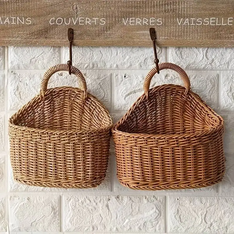 Rustic Farmhouse Style Woven Storage Basket Kitchen Living Room Indoor Outdoor Storage Basket Wall Decoration Flower Hanging Basket