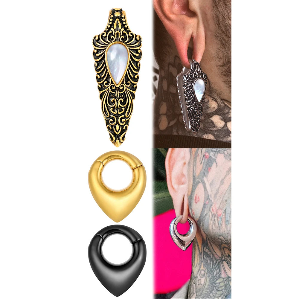 Earblity 2PCS Stylish Ear Hanger Weights 316L Stainless Steel Ear Plus Tunnels Gauges Piercing Body Jewelry for Women Man Gift