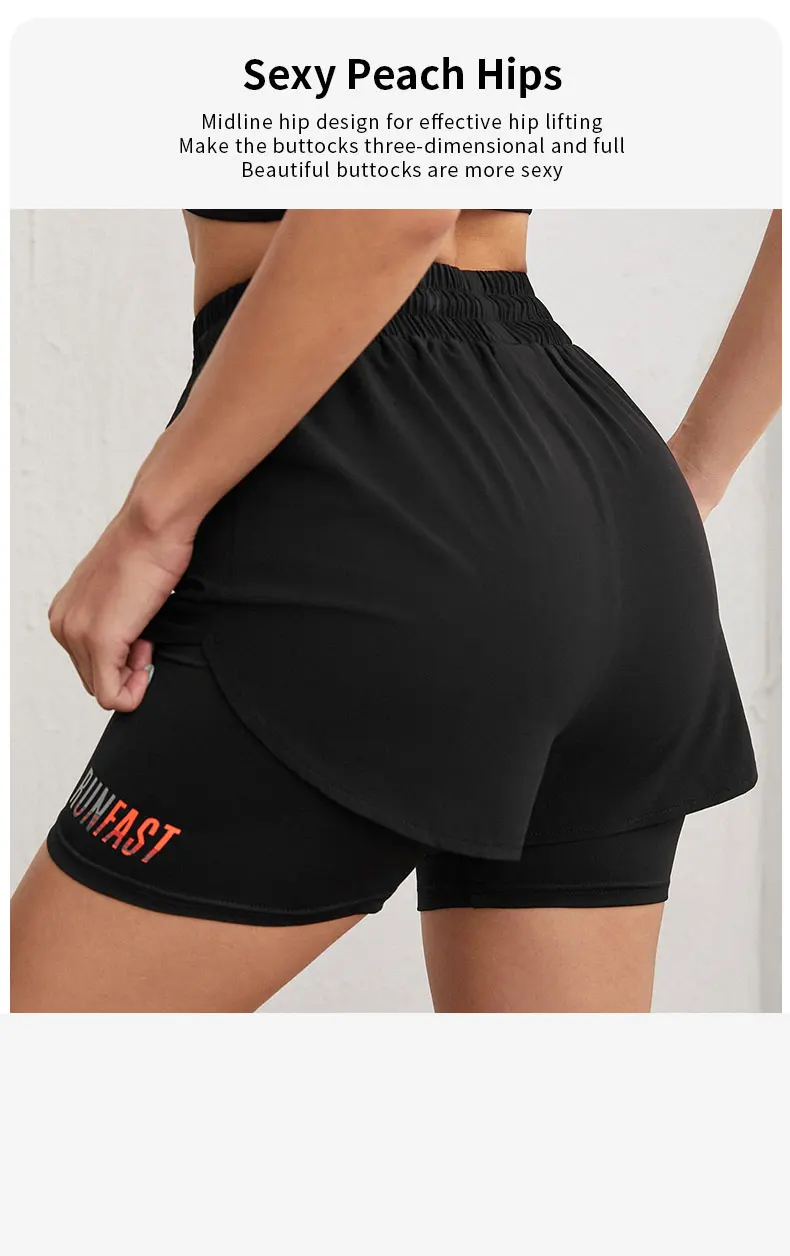 Shorts mit Kordelzug und Buchstabenmuster, doppellagig, bequem, lässig, Sporthose für Laufen und Training – Detail 5