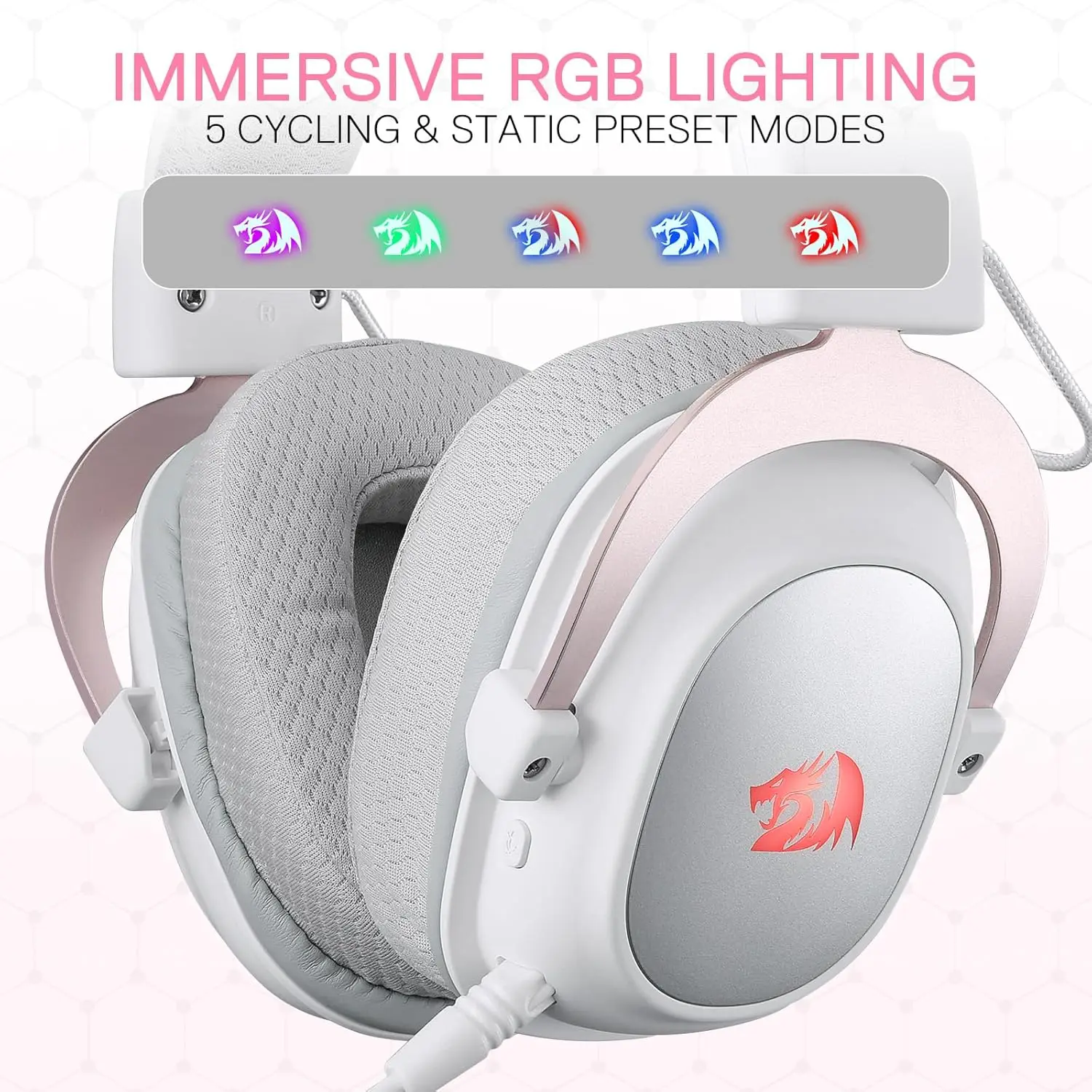 Redragon H510 PRO 3-Mode RGB Gaming 7.1 Surround Sound Headset 53MM Audio Drivers Memory Foam Ear Pads Headphone