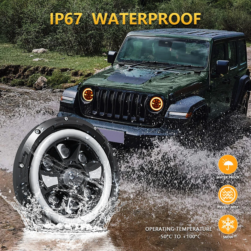 DRL 4x4 7inch Round Headlight with High/Low Beam Turn Signal Jeep Crystal Len 4