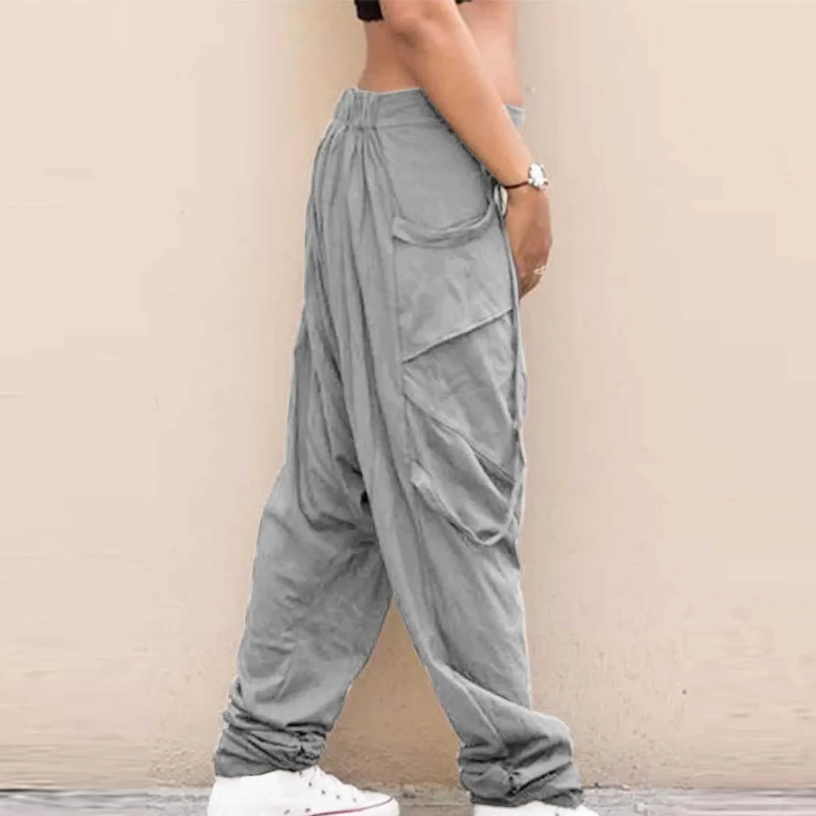 Men's Casual Elastic Waist Baggy Trousers Long Harem Pants Boho Low Rise Drop Crotch Retro Print Loose Trouser Men Clothing 2024 images - 6