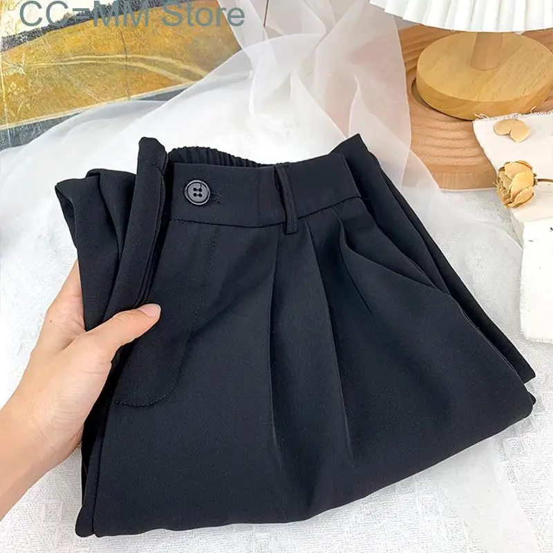 New Woman Pants Straight Wide Leg Suit Work Pants for Office Ladies Summer Korean Style Fashion Black Bottoms Trousers