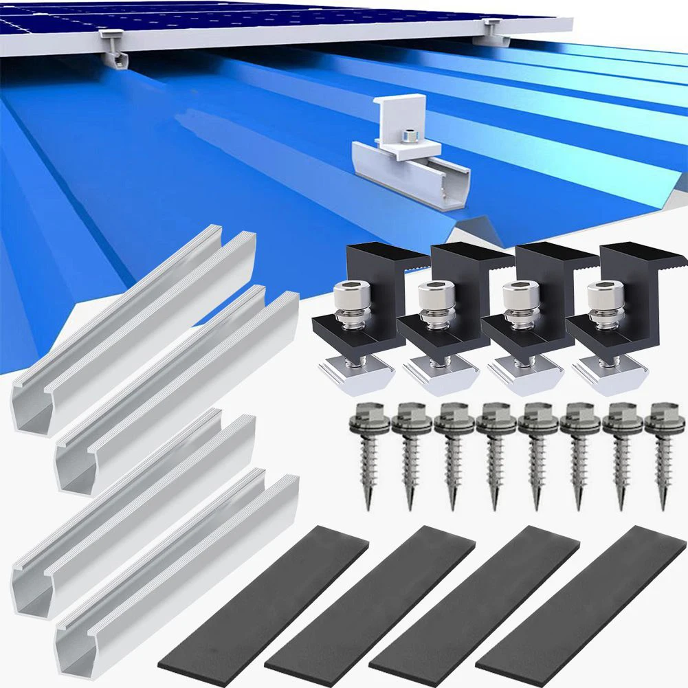 Sorlpv Zonnepaneelhouder voor 2 x modules, PV houder, montageset, 12 cm zwarte rail verstelbare klem voor 30-35 mm dikke modules, aluminium zonnepaneelhouder, plat dak, trapeziumplaat, metalen dak Sorlpv Zonnepaneelhouder voor 2 x modules, PV houder, montageset, 12 cm zwarte rail verstelbare klem voor 30-35 mm dikke modules, aluminium zonnepaneelhouder, plat dak, trapeziumplaat, metalen dak