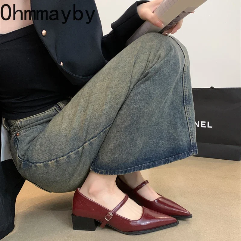 Retro Style Women's Mary Jane Shoes Fashion Shallow Pointed Toe Comfort Office Pumps