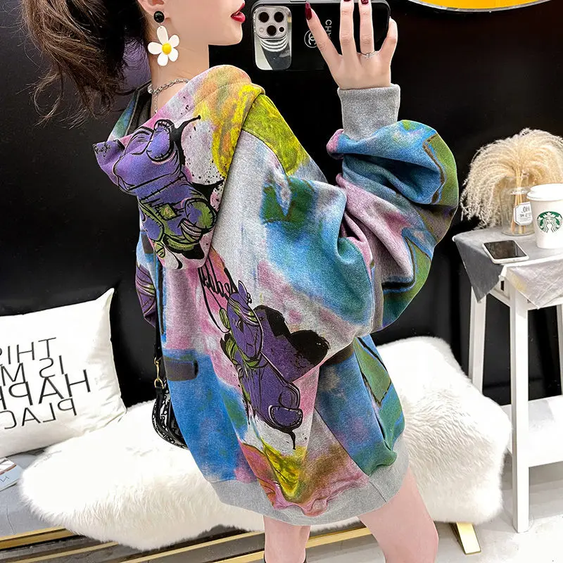 

Fashion Female Cool Graffiti Sweatshirt Casual White Long Sleeves Outwear Hoodies Spring Gothic Women Hoodie Streetwear Girls