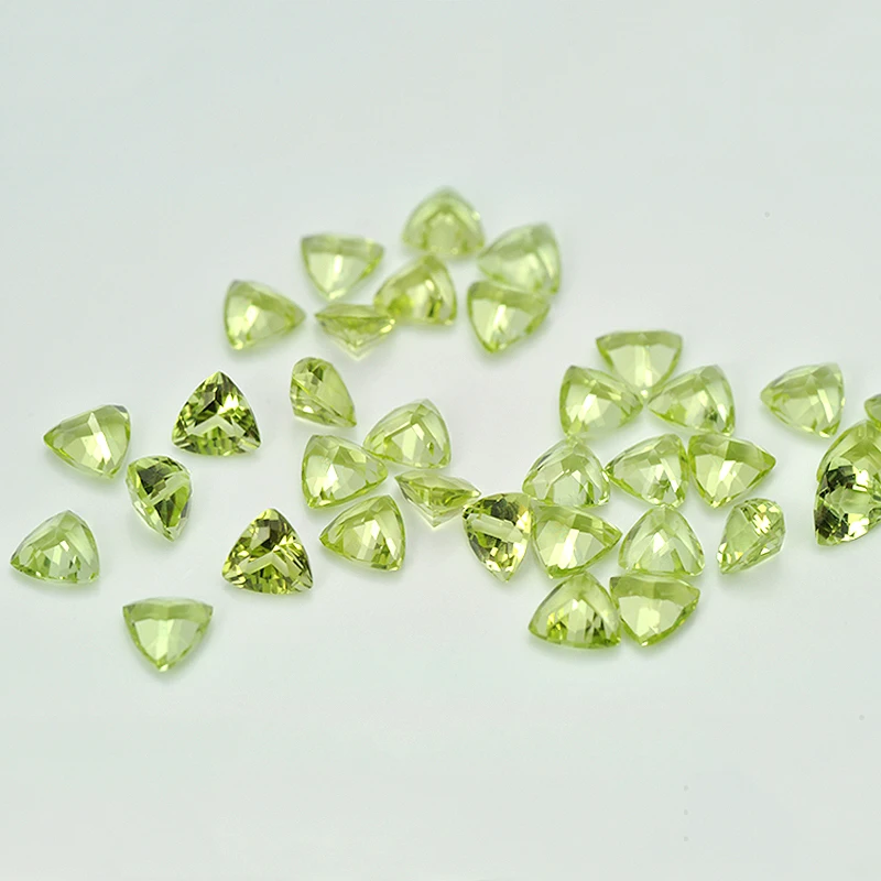 50pcs Natural Stone Peridot 3x3mm-6x6mm Trillion Facet Cut Semi-Precious Loose Gemstone for Jewelry Making