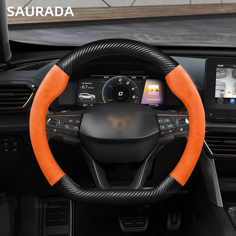 

15in Car Steering Wheel Cover For Seat Cupra Leon Mk3 Mk2 5f Ibiza 6j 6l Ateca FR Formentor 38cm Suede Cowhide Leather D Type