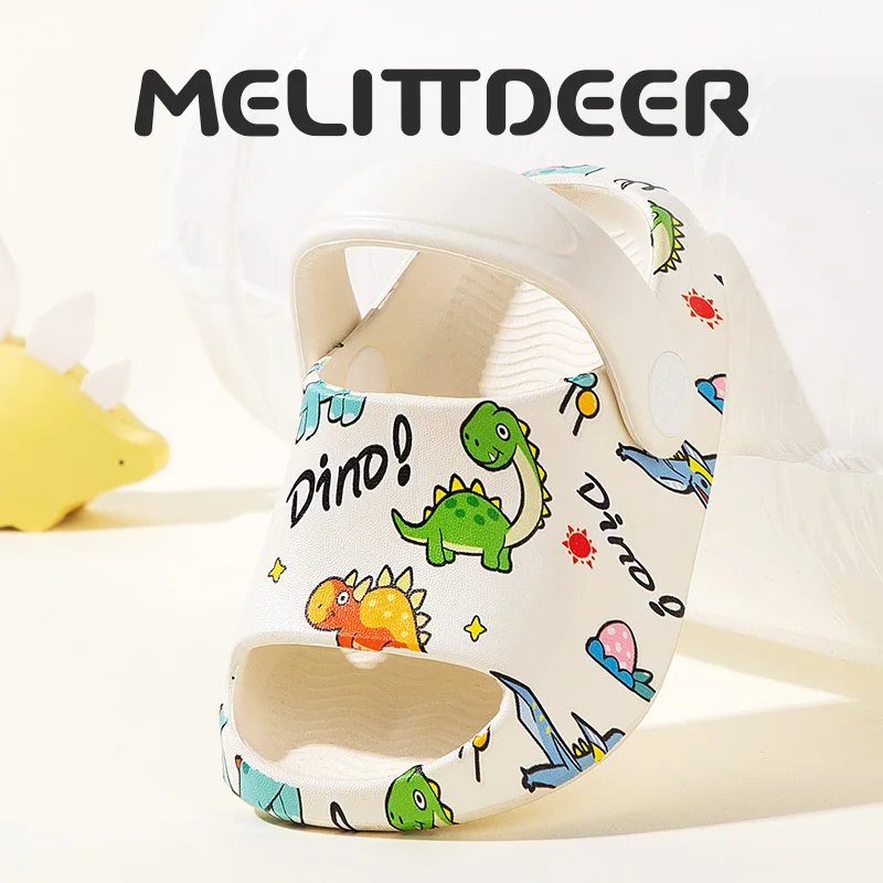 MELITTDEER 아동용 샌들 - 부드러운 밑창, 남아 및 여아용 프린트 공룡 디자인, 실내 및 실외 사용, 아동용 슬립온 신발