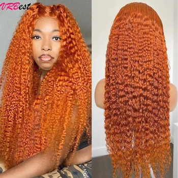 Ginger Orange Lace Front Wig Deep Wave Curly Full Lace Front Human Hair Wigs Water Wave Transparent Lace Frontal Wig 1