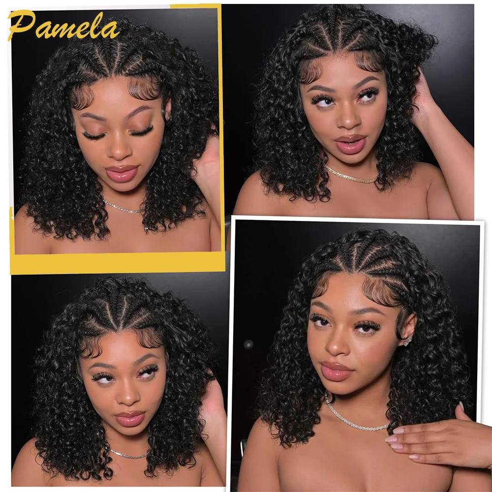 250% Density 100 Human Hair Curly Braided Wigs 13x4 Lace Front Crochet Human Hair Glueless Wigs For Black Women Deep Wave Wigs
