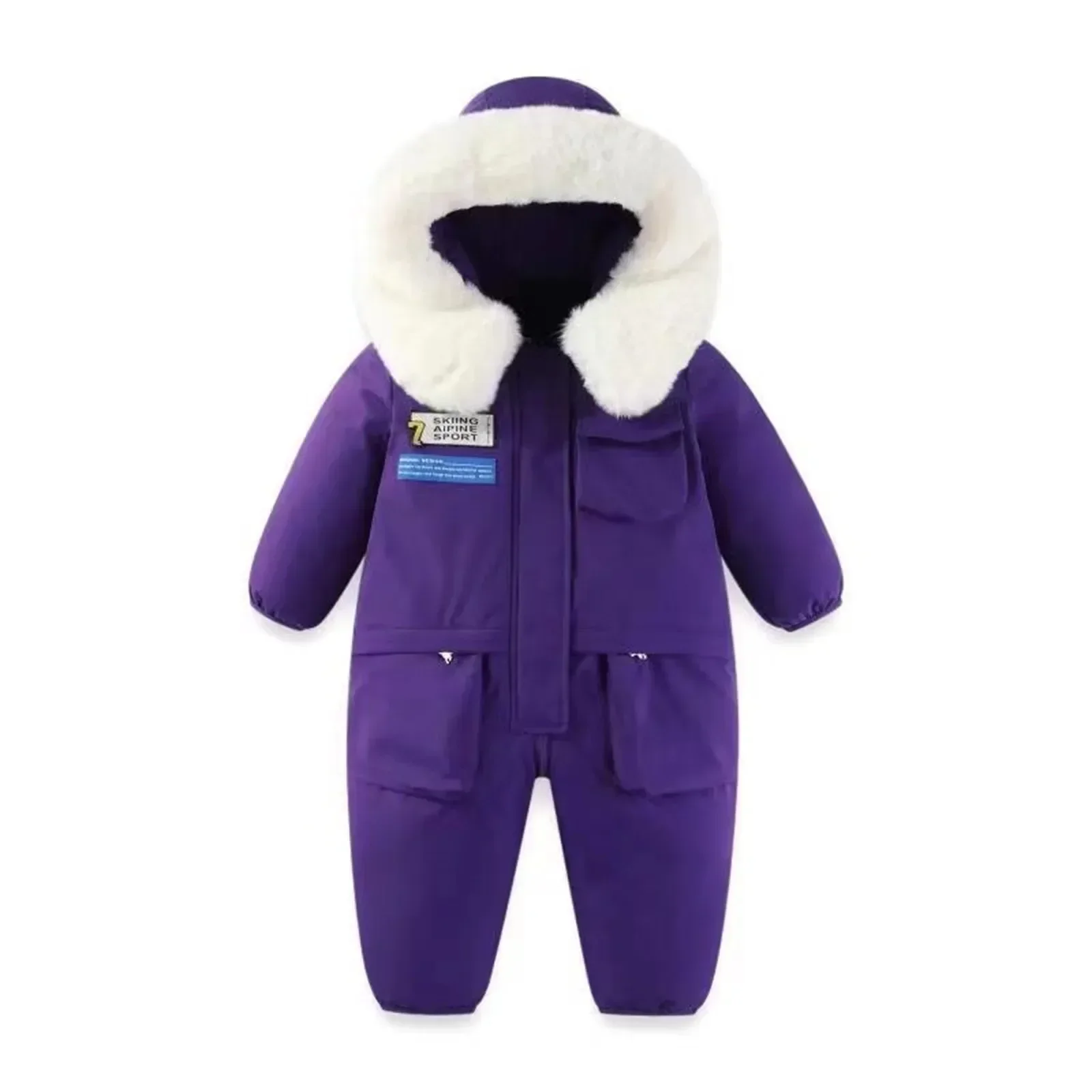 

Winter Snowsuit Skisuit Toddler Down Romper Jumpsuit Hooded Rompers Outdoor Jacket Windproof Fleece Collar Coat Kids Girls Boys