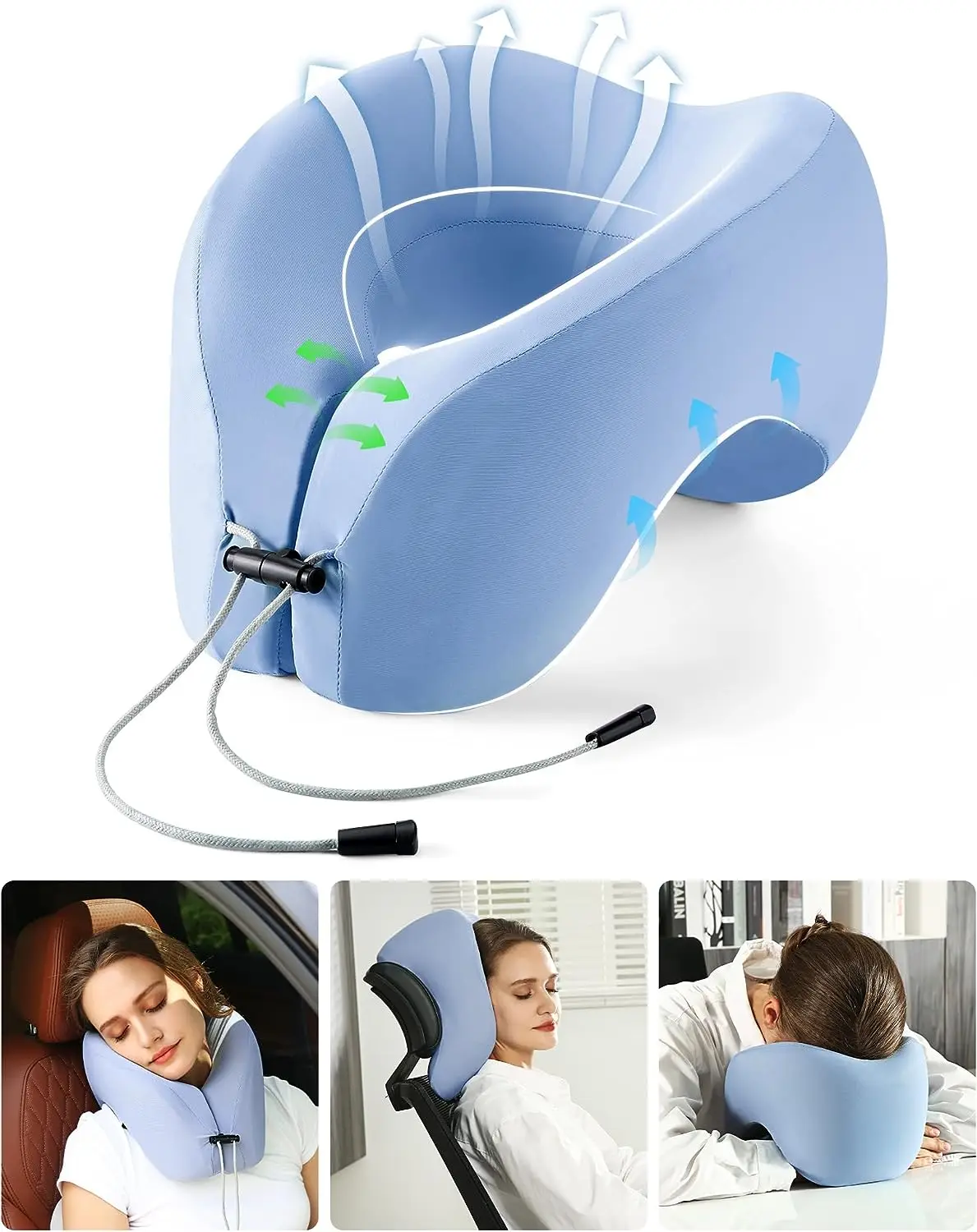 

jiaao Travel Neck Pillow with 360-Degree Head Support, Memory Foam U-Shaped Napping Pillow for Airplane, Car, Train, Bus.