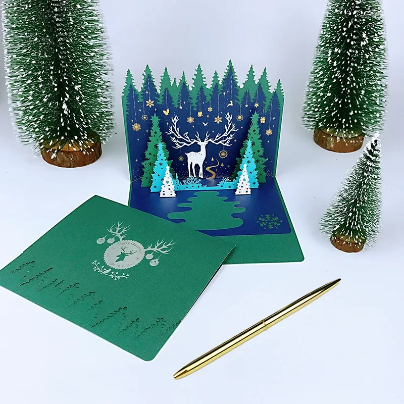 Rendition Deep See Deer Christmas 3D Card Creative New Design Christmas Tree Music Card Company Gift