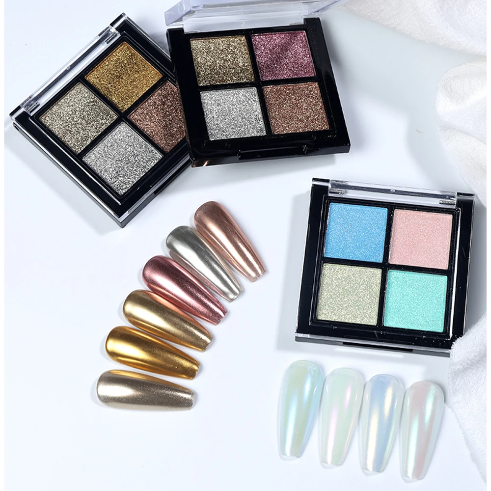 4Grid Solid Nail Aurora Mirror Powder Holographics Effetto Laser Uv Gel Polish Shining Pigment Eyeshadow Dust Manicure Decoration