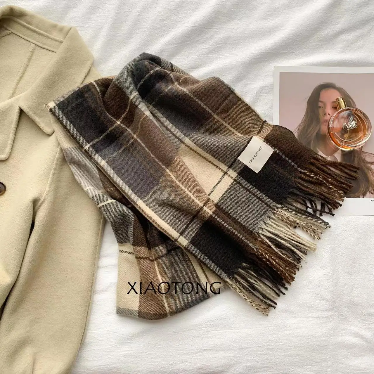 2024 New Large Plaid Cashmere Scarf for Men and Women Autumn and Winter British Style Thickened Warm Tassel Shawl Scarf
