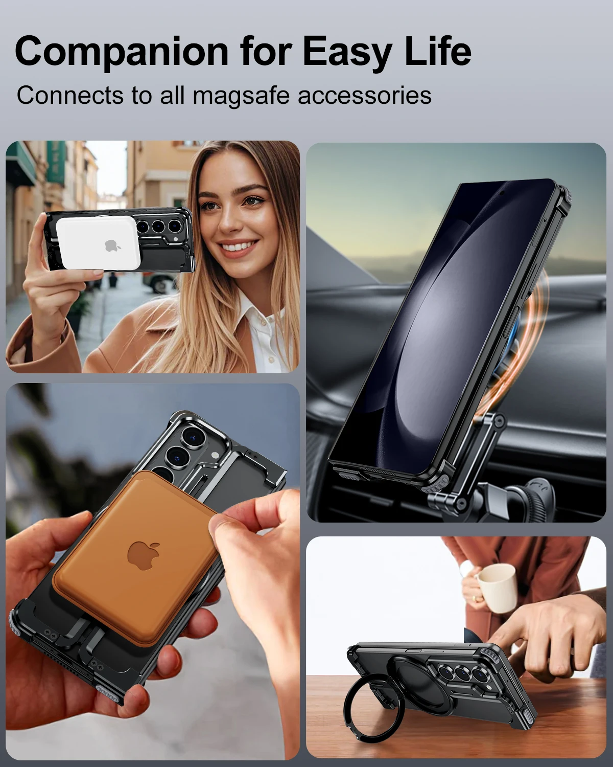 Eary Magnetic Case for Samsung Galaxy Z Fold 7 With 360°Rotating Ring Kickstand for Magsafe Wireless Charging Frameless Bumeper