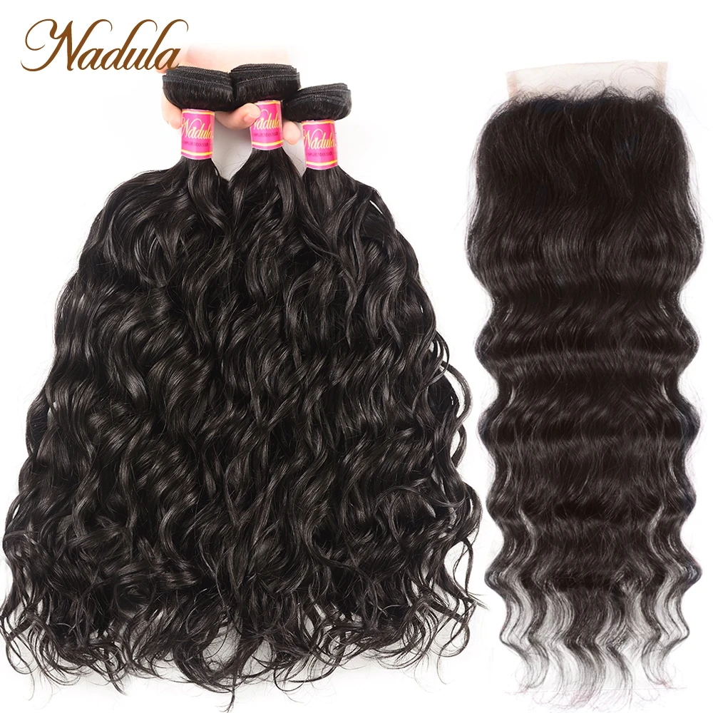 Nadula Hair With Closure Peruvian Natural Wave Hair With Closure 3 Bundles Remy Human Hair With 4*4 Lace Closure Free Shipping