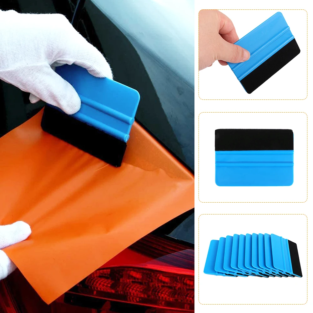 10Pcs Durable blue squeegee felt edge scraper for car decals vinyl wrapping & tint tools CSV razor blade scraper car wrapping tools vinyl squeegee window tinting squeegee automotive film tools scraper tool kit razor blade scrapers window tint squeegee car vinyl scraper
